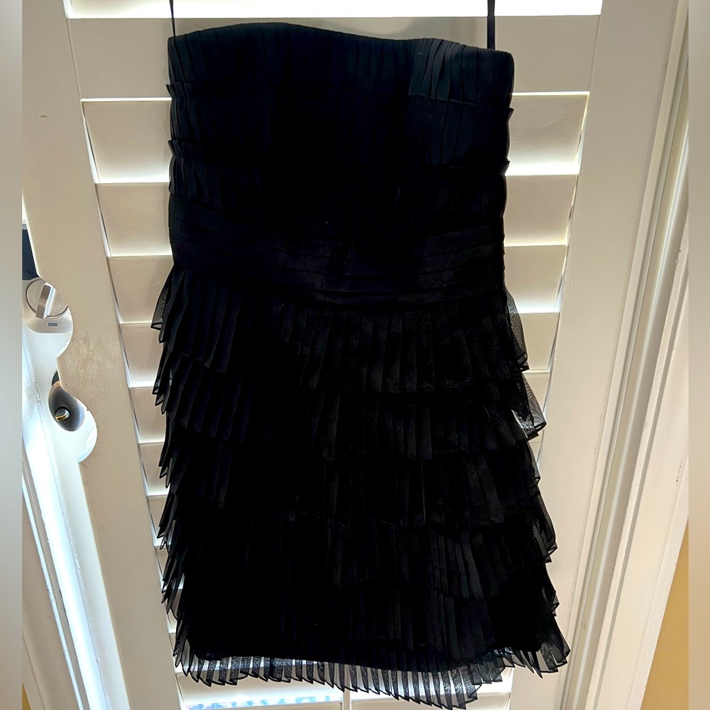 NWOT White House Black Market strapless black ruffled cocktail dress